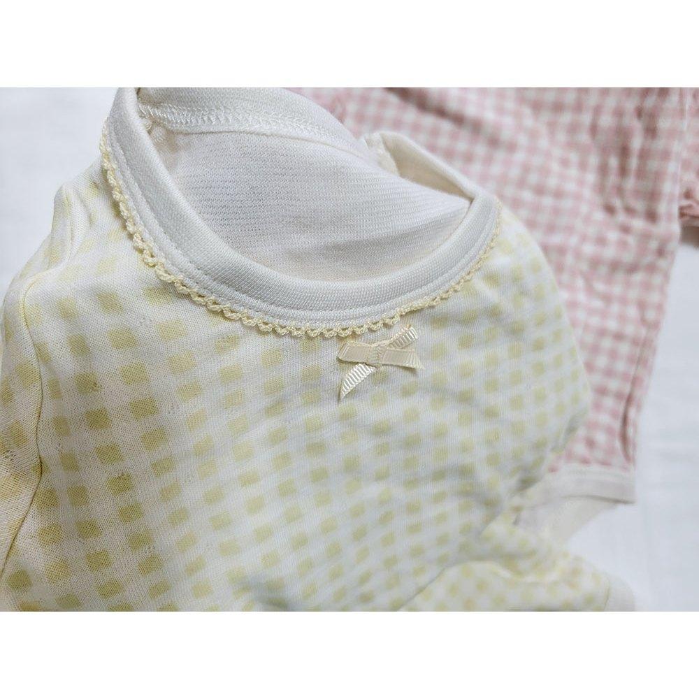 【秋季新品🍭90公分】日本進口 mamaraku 長袖上衣2件組 格紋款 粉色 檸檬黃 蝴蝶結 圓領日本童裝 薄款長袖-細節圖5