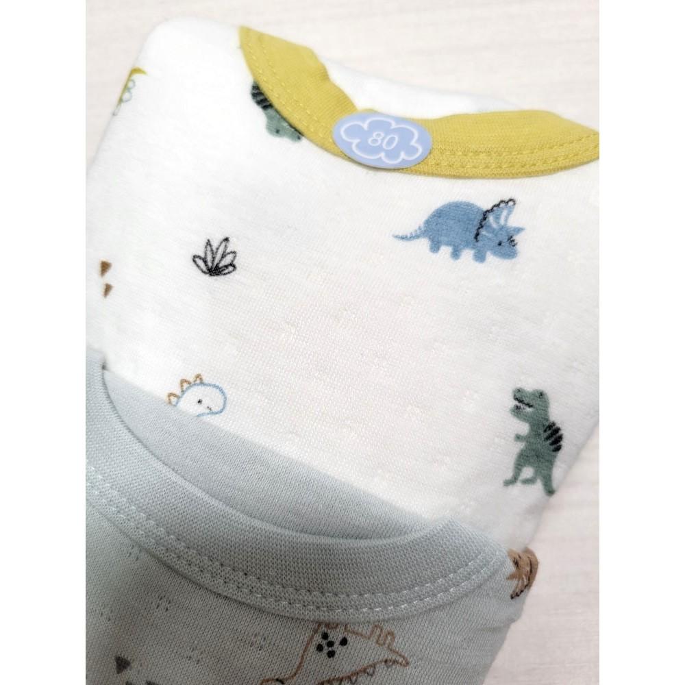 【現貨80cm✨附發票】CONTE DE FÉES 長袖包屁衣2件組 純棉100%親膚 鋪棉 恐龍 日本童裝-細節圖2