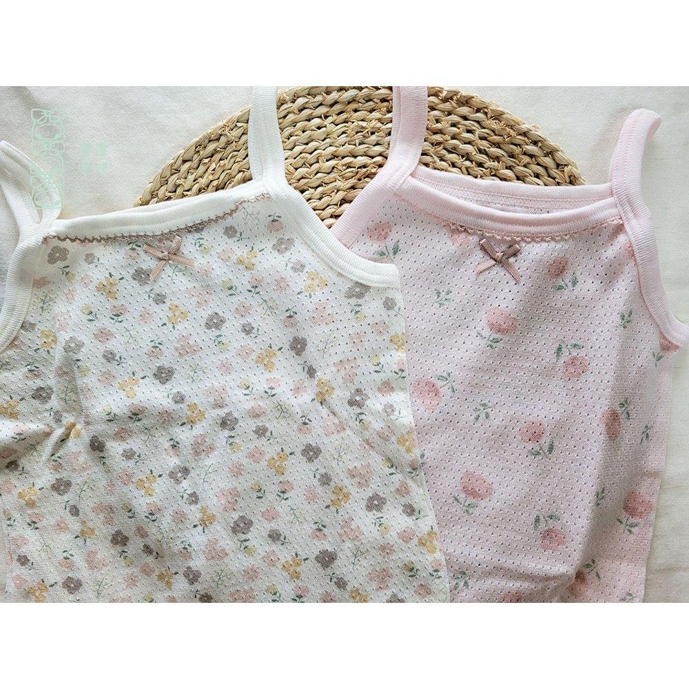 【80cm🍭】日本 春夏有機棉ORGANIC COTTON細肩無袖網眼上衣 兩件組 吸水速乾 透氣 純棉 碎花 內搭網眼-細節圖2