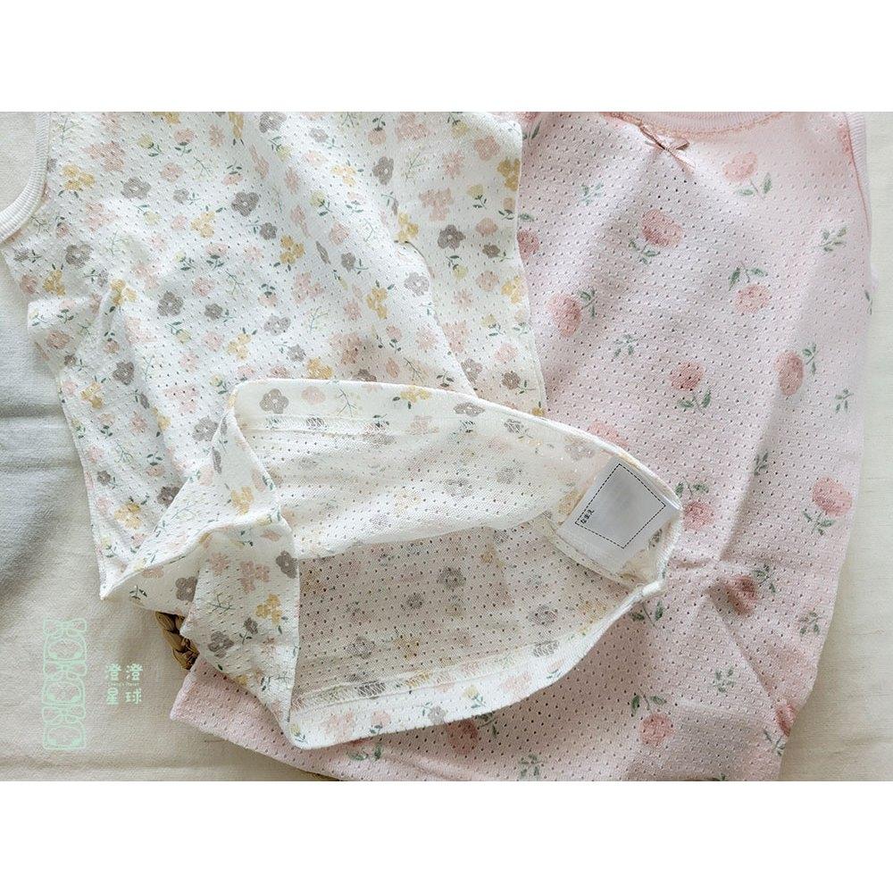 【80cm🍭】日本 春夏有機棉ORGANIC COTTON細肩無袖網眼上衣 兩件組 吸水速乾 透氣 純棉 碎花 內搭網眼-細節圖5