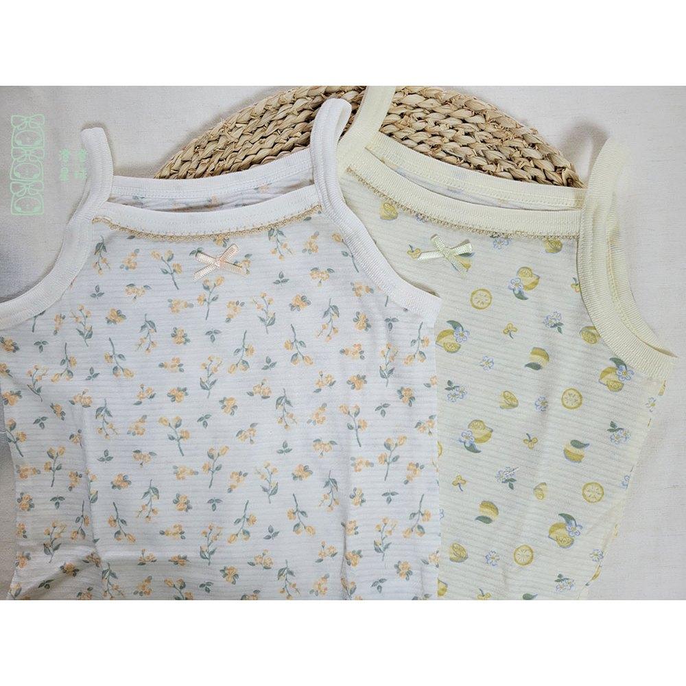 【現貨🍭80公分】日本 春夏有機棉ORGANIC COTTON細肩無袖包屁衣 兩件組 吸水速乾 花朵 日本童裝 輕薄女寶-細節圖2