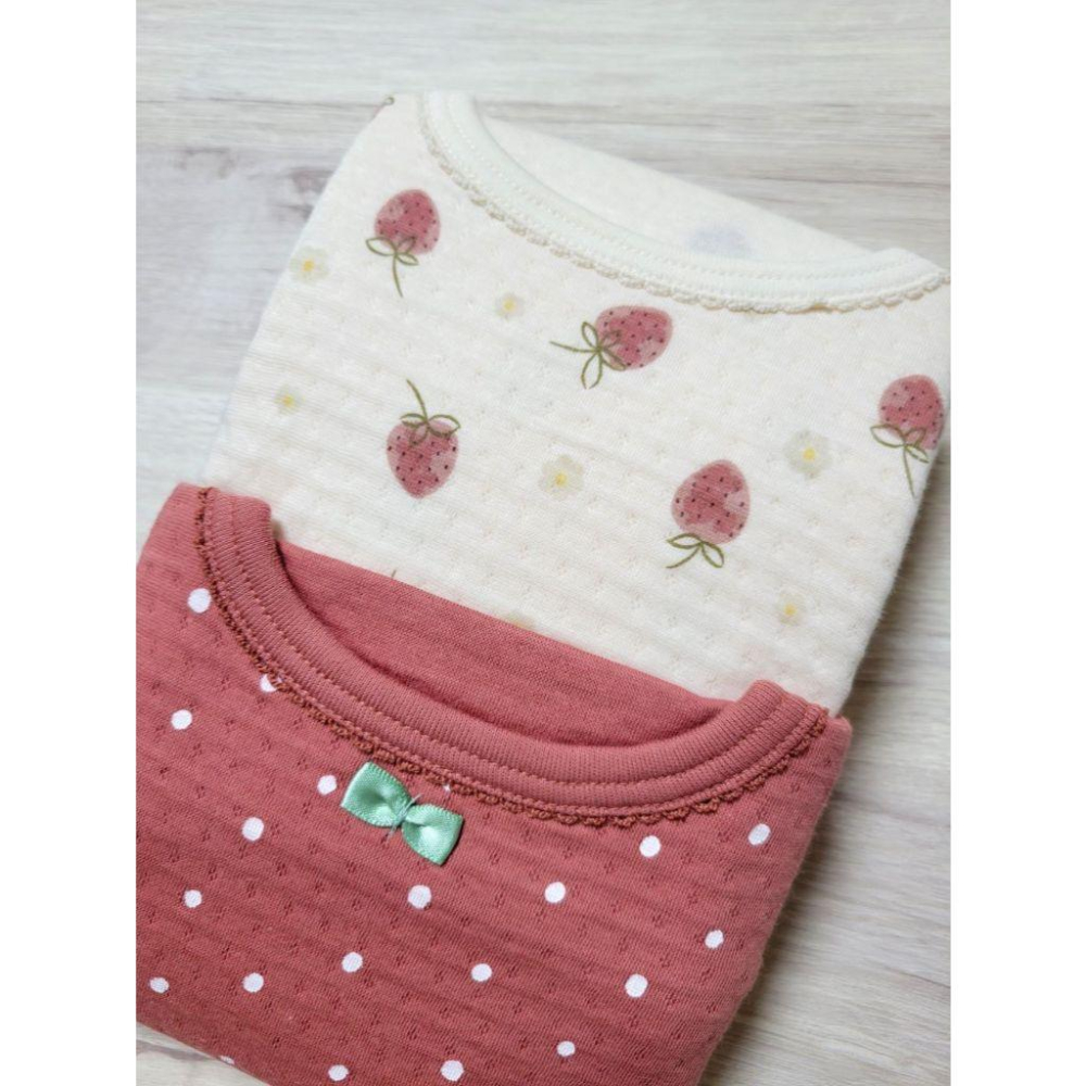 【現貨80cm🍓附發票】futafuta 長袖包屁衣前開式長袖包屁衣 100%棉 舖棉 草莓 點點 紅色 家居服 女童-細節圖2