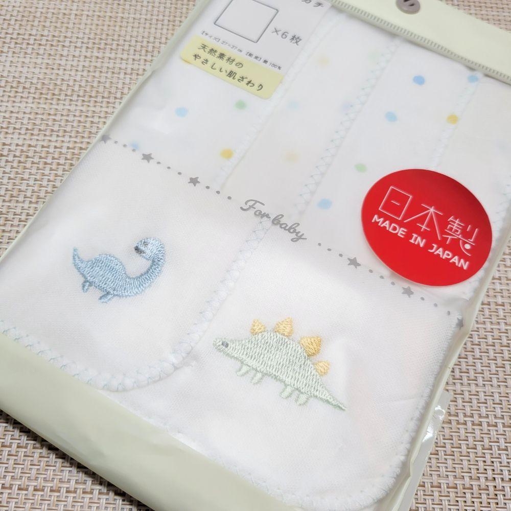 【純棉日本製🔴】刺繡紗布巾6入組-27x27公分🍭口水巾 純棉 方巾 萬用巾 新生兒適用親膚 恐龍-細節圖3