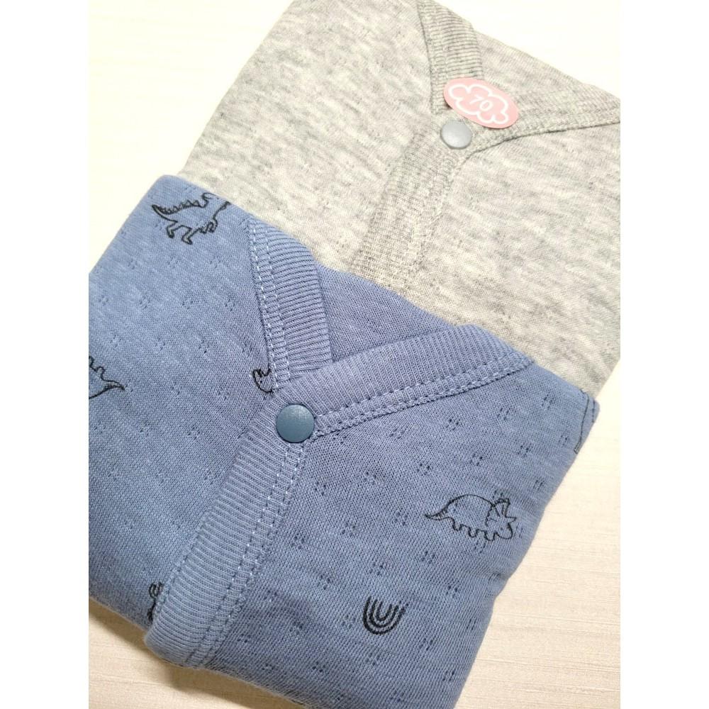 【現貨70cm | 80cm✨附發票】CONTE DE FÉES 長袖前開式包屁衣2件組 純棉100%親膚 灰色+恐龍-細節圖3