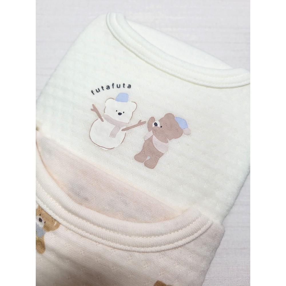 【現貨80cm 🚩日本童裝空運】futafuta 長袖包屁衣 白色雪人 小熊 2件組-細節圖2