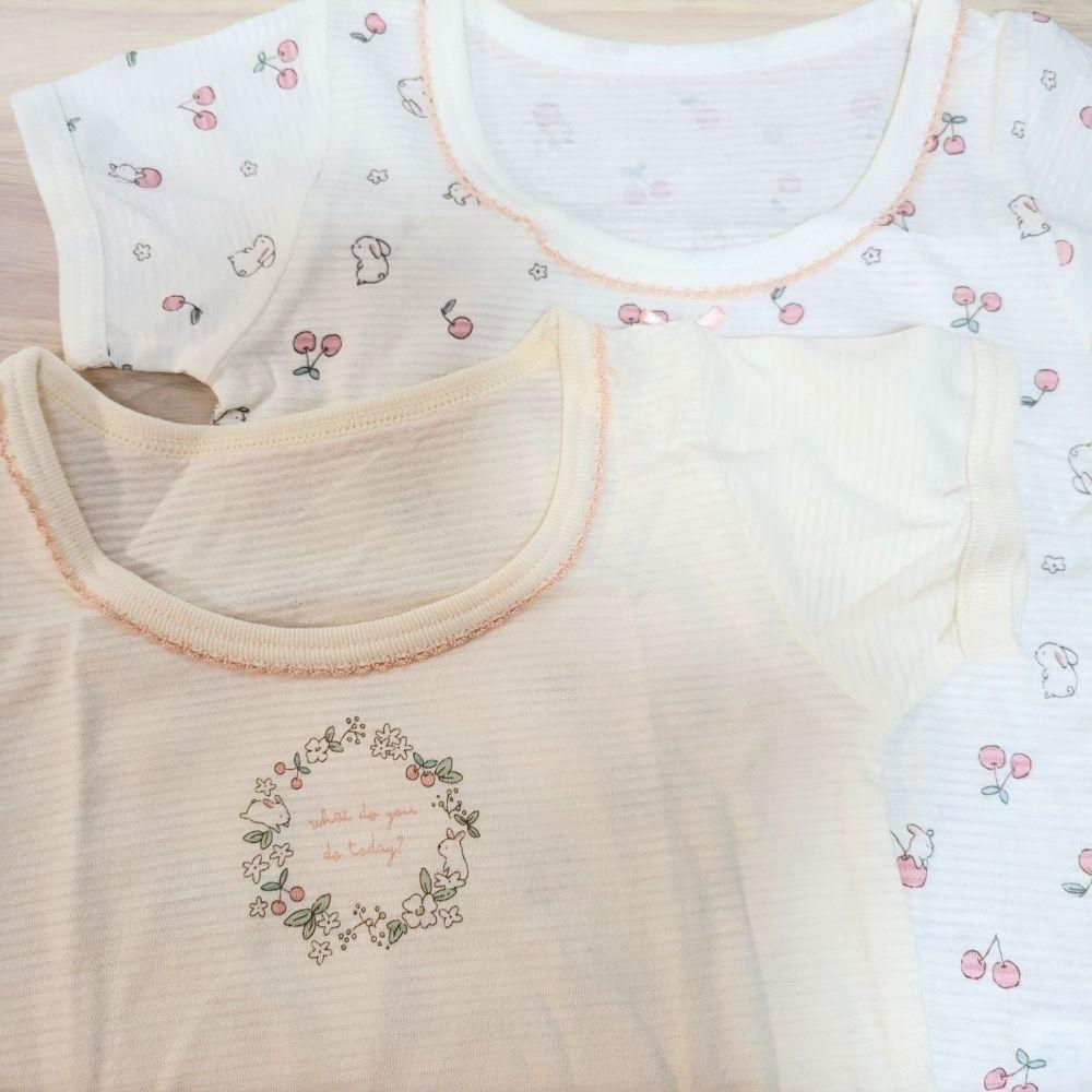 【80cm🍭】日本進口 春夏有機棉ORGANIC COTTON短袖包屁衣 兩件組 吸水速乾 小花 櫻桃 日本童裝-細節圖2