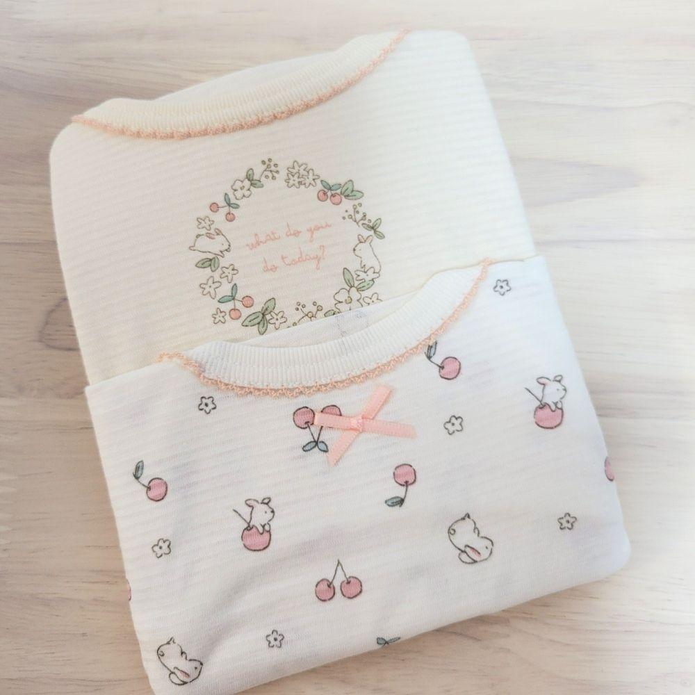 【80cm🍭】日本進口 春夏有機棉ORGANIC COTTON短袖包屁衣 兩件組 吸水速乾 小花 櫻桃 日本童裝-細節圖3
