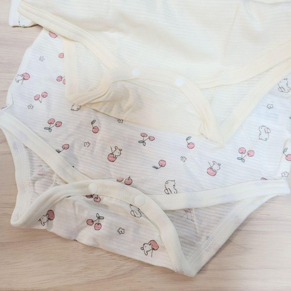 【80cm🍭】日本進口 春夏有機棉ORGANIC COTTON短袖包屁衣 兩件組 吸水速乾 小花 櫻桃 日本童裝-細節圖4