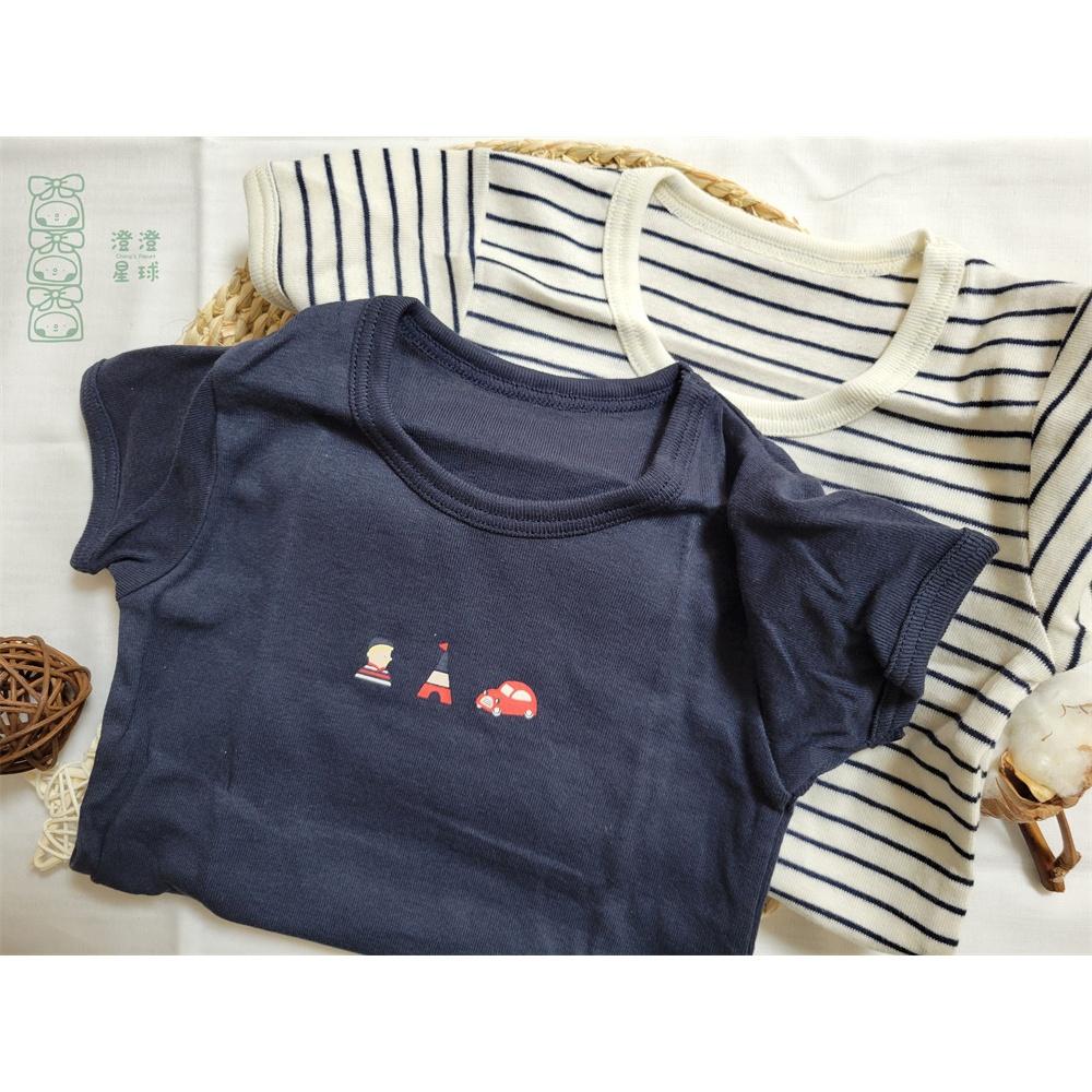 【🍭70cm】日本空運 日本Cottoli 短袖包屁衣 兩件組 純棉 條紋 小男孩 鐵塔 夏季 透氣 男寶 日本童裝-細節圖2