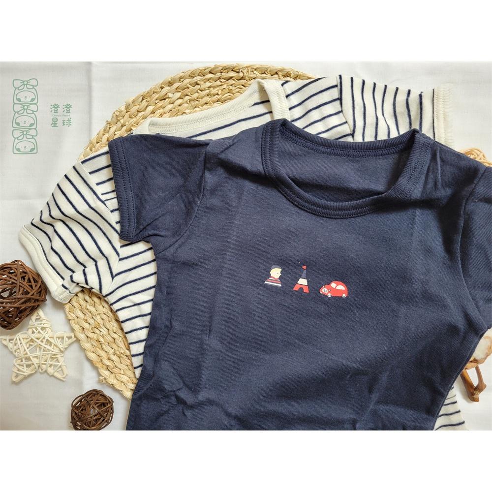 【🍭70cm】日本空運 日本Cottoli 短袖包屁衣 兩件組 純棉 條紋 小男孩 鐵塔 夏季 透氣 男寶 日本童裝-細節圖3