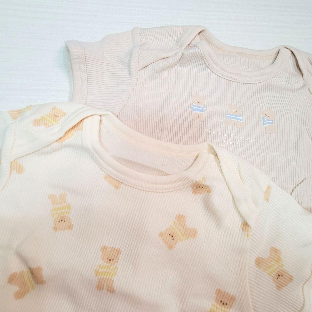 【70cm🍭】日本 futafuta 短袖包屁衣 兩件組 熊熊 新生兒 日本童裝 純棉-細節圖2