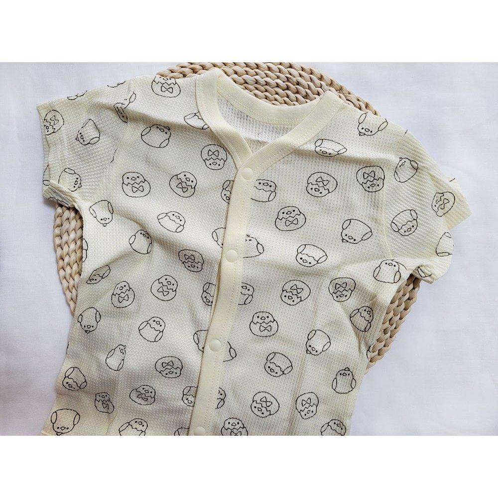 【🍭60cm | 70cm | 80cm】前開式 開襟短袖包屁衣 2件組 100%純棉 日本西松屋 奶茶刺蝟 米黃小雞-細節圖2