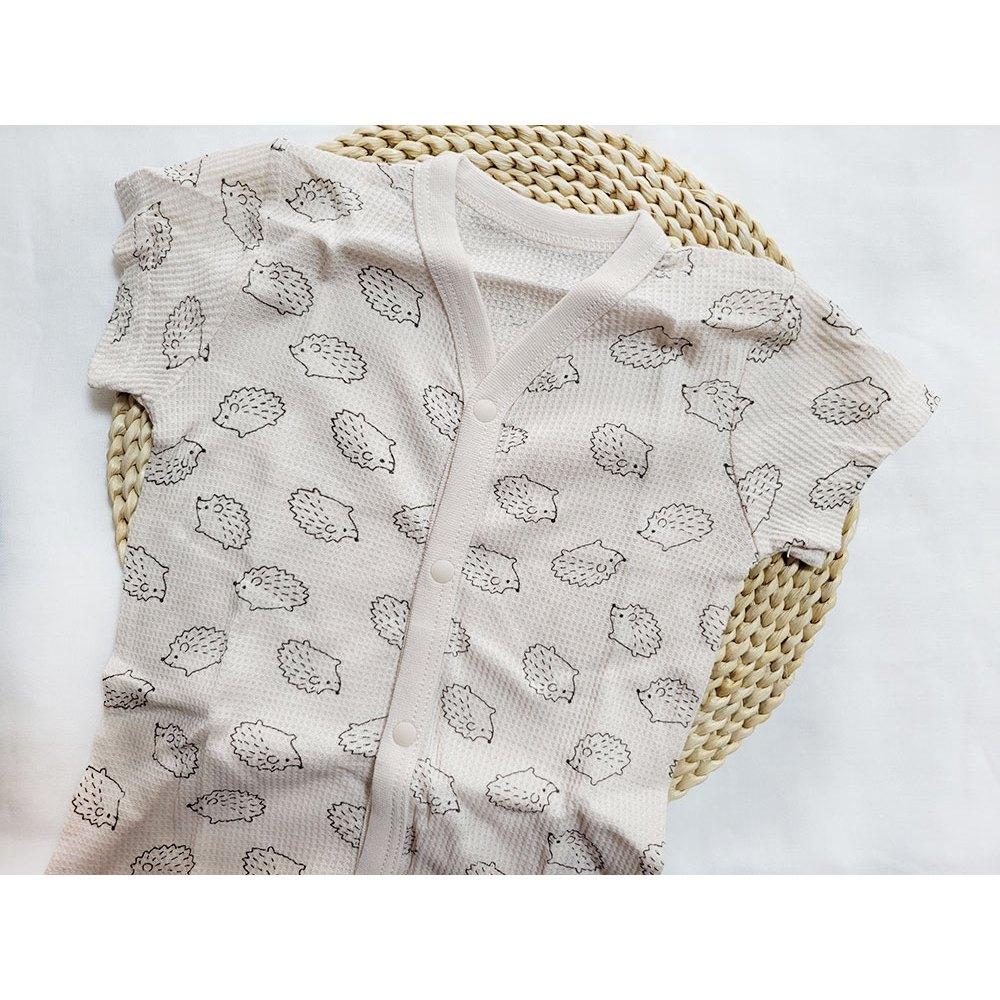 【🍭60cm | 70cm | 80cm】前開式 開襟短袖包屁衣 2件組 100%純棉 日本西松屋 奶茶刺蝟 米黃小雞-細節圖3