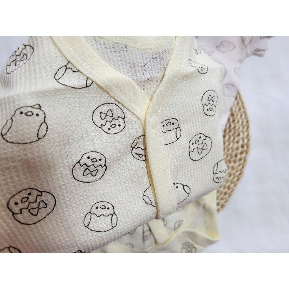 【🍭60cm | 70cm | 80cm】前開式 開襟短袖包屁衣 2件組 100%純棉 日本西松屋 奶茶刺蝟 米黃小雞-細節圖5
