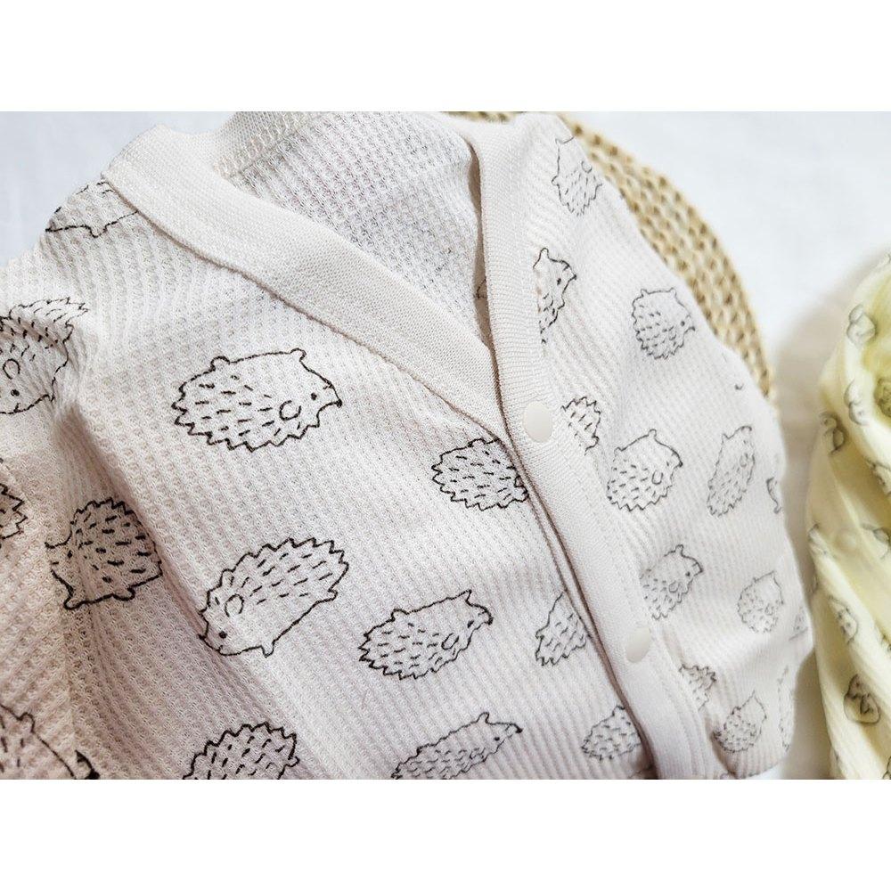 【🍭60cm | 70cm | 80cm】前開式 開襟短袖包屁衣 2件組 100%純棉 日本西松屋 奶茶刺蝟 米黃小雞-細節圖6