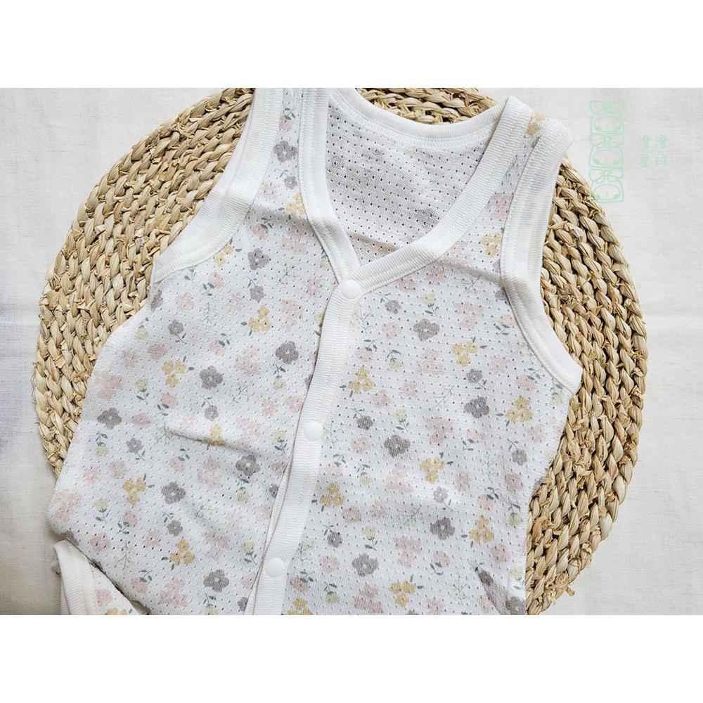 【70cm🍭80cm】日本進口 春夏有機棉ORGANIC COTTON無袖網眼包屁衣2件組 前開扣 小花 粉色 日本童裝-細節圖4