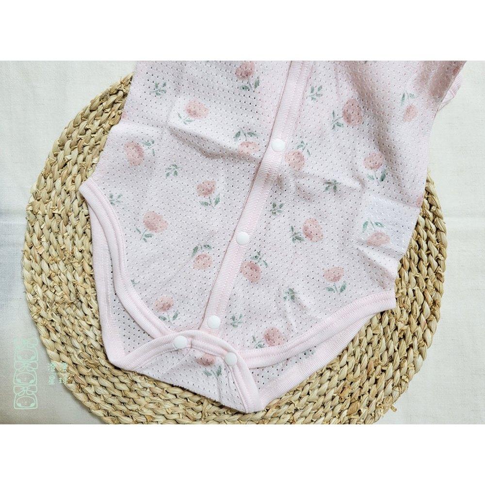 【70cm🍭80cm】日本進口 春夏有機棉ORGANIC COTTON無袖網眼包屁衣2件組 前開扣 小花 粉色 日本童裝-細節圖6