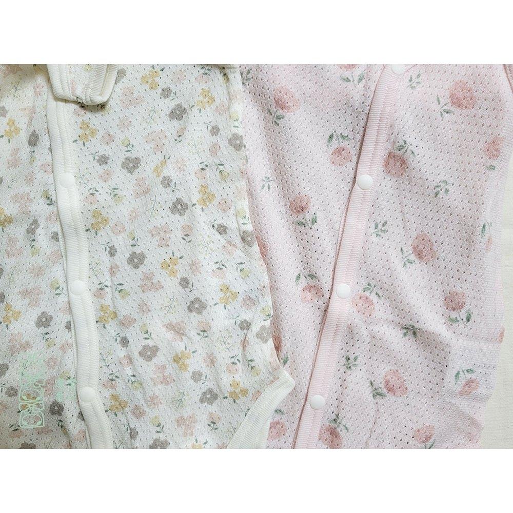 【70cm🍭80cm】日本進口 春夏有機棉ORGANIC COTTON無袖網眼包屁衣2件組 前開扣 小花 粉色 日本童裝-細節圖7