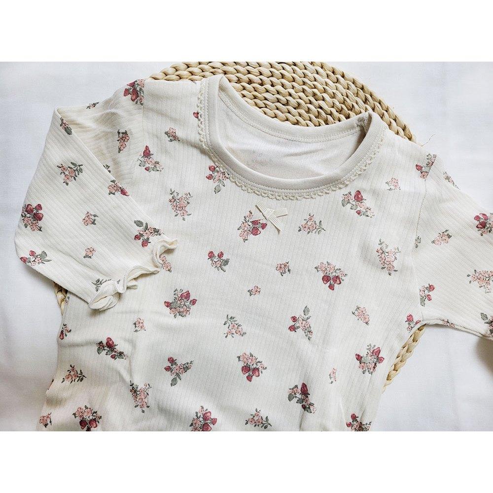 【秋季新品🍭70公分】日本進口 mamaraku 長袖包屁衣2件組 花朵 櫻桃 粉色 白色 日本童裝 薄款長袖 純棉-細節圖3