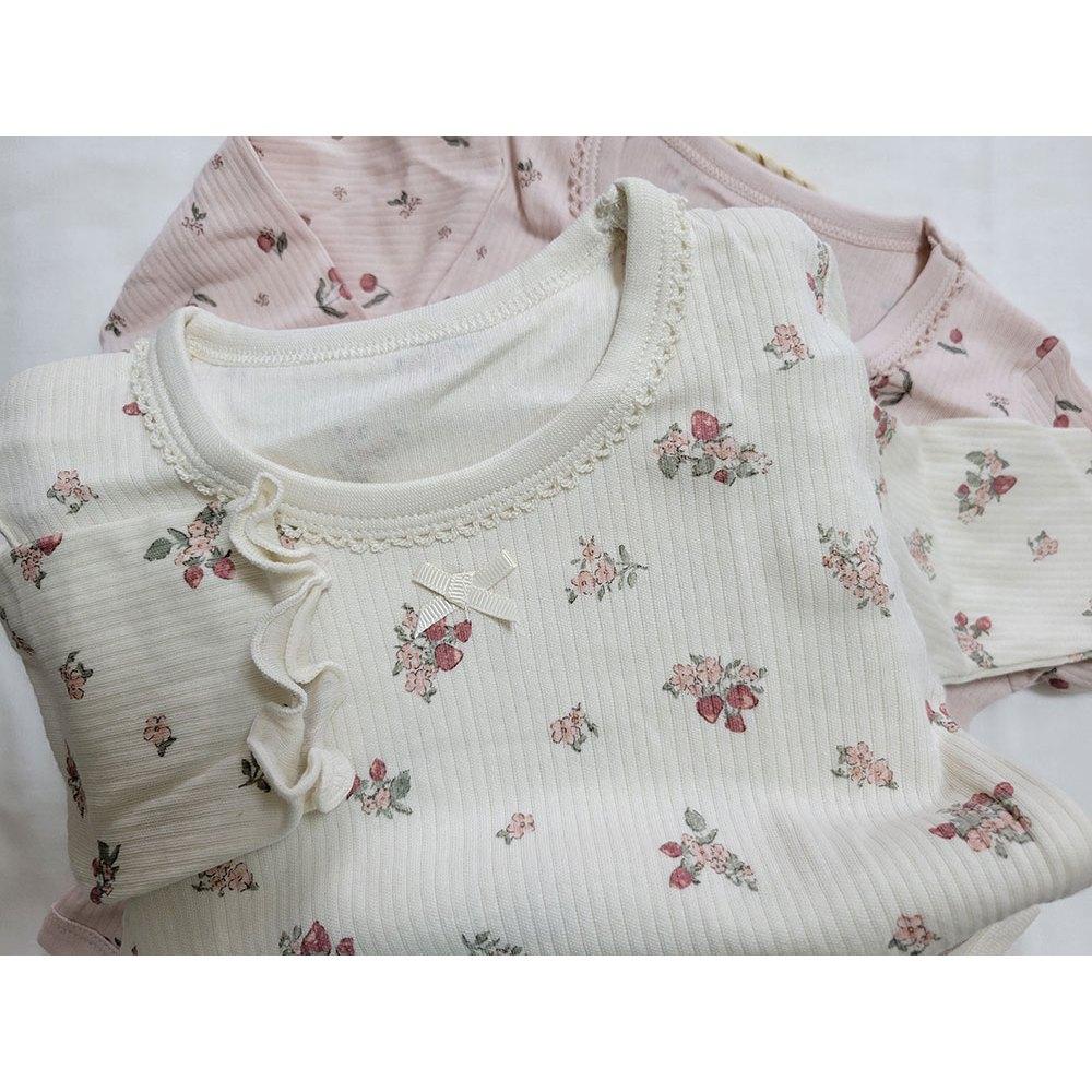 【秋季新品🍭70公分】日本進口 mamaraku 長袖包屁衣2件組 花朵 櫻桃 粉色 白色 日本童裝 薄款長袖 純棉-細節圖5