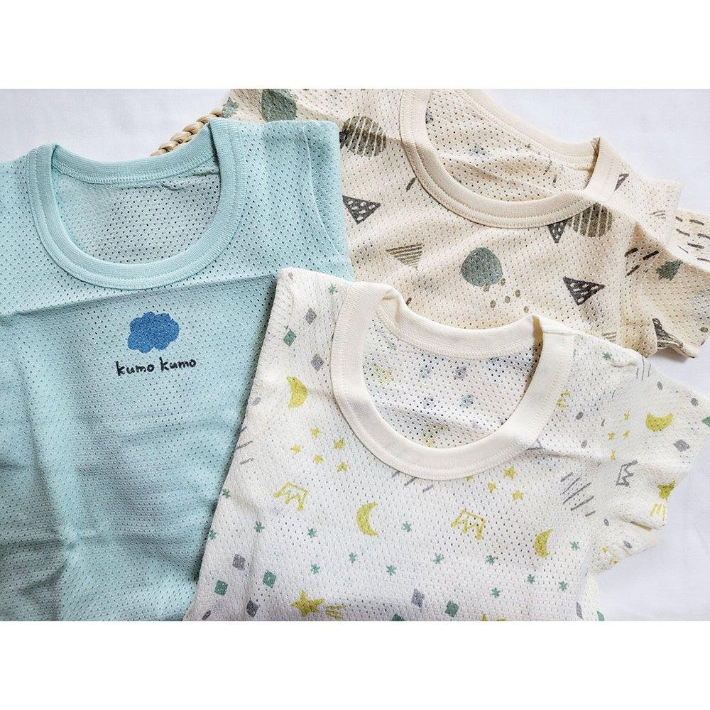 【🍭80cm | 90cm】網眼短袖上衣 3件組 100%純棉 日本西松屋 星星 月亮 樹 幾何 透氣-細節圖5