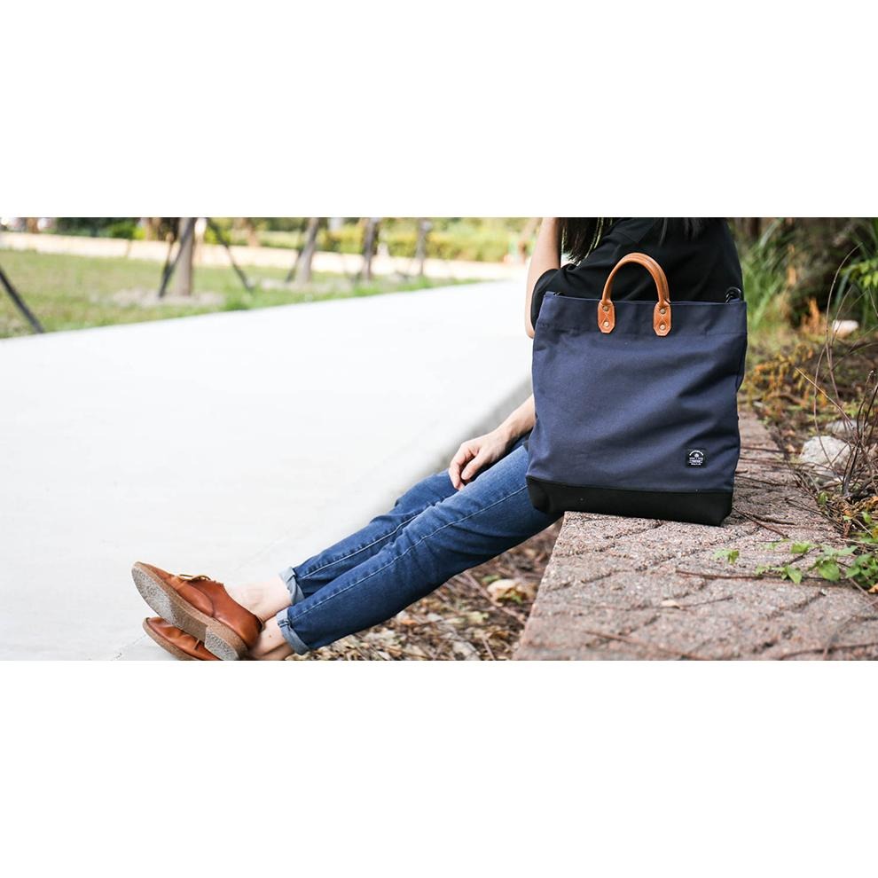 點子包【icleaxbag】簡約L號真皮帆布購物袋 側背包 A4裝得下 可拆式背帶  台灣製造-細節圖5