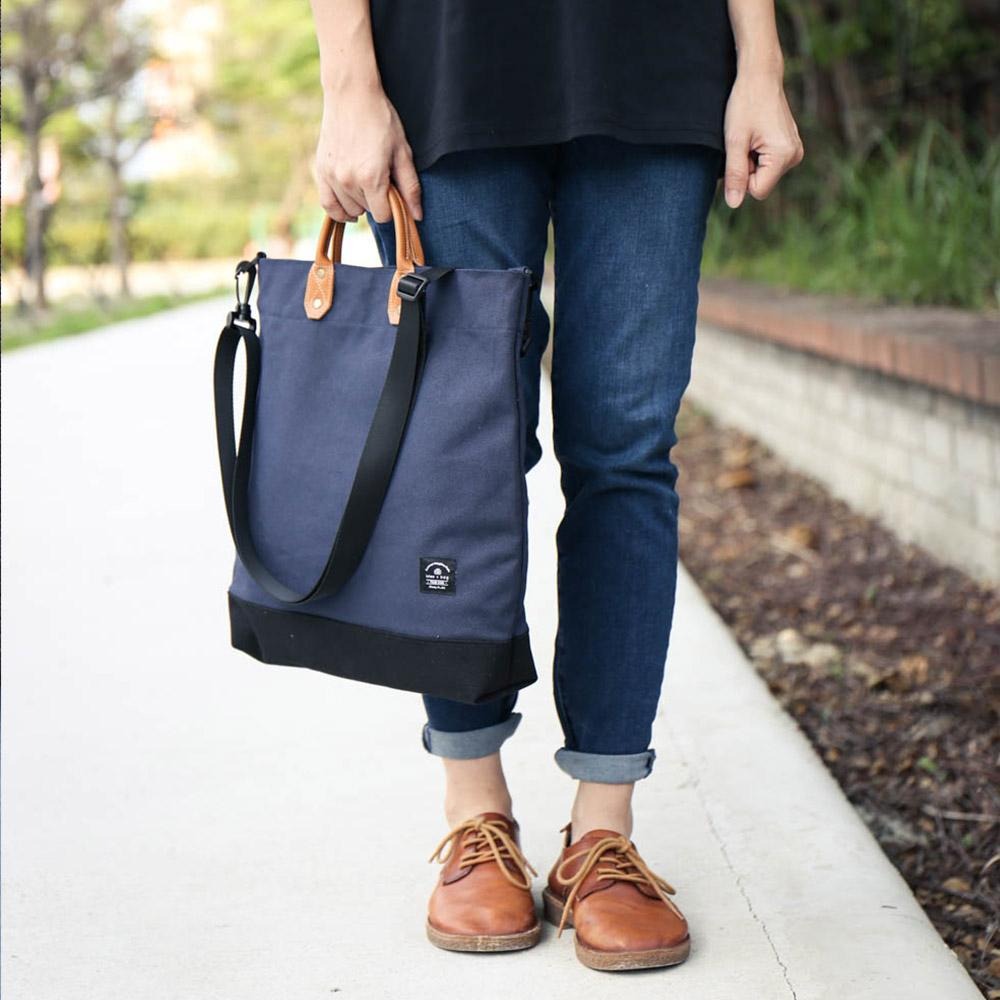 點子包【icleaxbag】簡約L號真皮帆布購物袋 側背包 A4裝得下 可拆式背帶  台灣製造-細節圖6