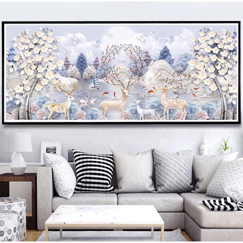 💕2days國際美妝精品💕💎（含運開發票）自行錶框（已完成圖案）客廳簡約麋鹿九魚圖十字繡新款5D鑽石繡大幅100*40-細節圖5