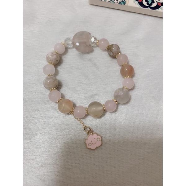 ❤️2days國際美妝🐯🔥現貨🔥粉月光【招真命天子的寶石】手鍊白爆花月光石灰月光轉運招財愛情招桃花情侶禮物飾品-細節圖2