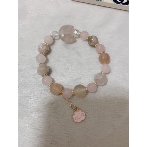 ❤️2days國際美妝🐯🔥現貨🔥粉月光【招真命天子的寶石】手鍊白爆花月光石灰月光轉運招財愛情招桃花情侶禮物飾品-細節圖3
