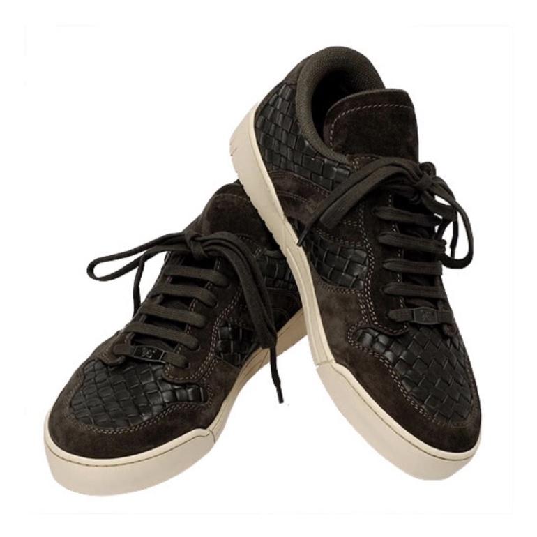❤️2days國際美妝❤️限量義大利手工BOTTEGA VENETA經典編織小羊皮X麂皮休閒鞋(深咖啡)-細節圖2