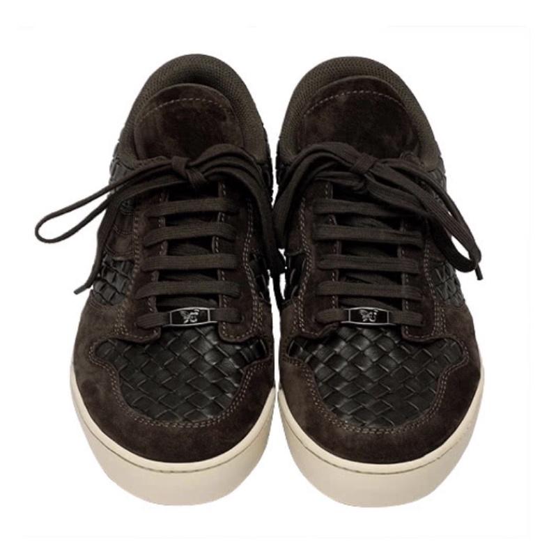 ❤️2days國際美妝❤️限量義大利手工BOTTEGA VENETA經典編織小羊皮X麂皮休閒鞋(深咖啡)-細節圖3