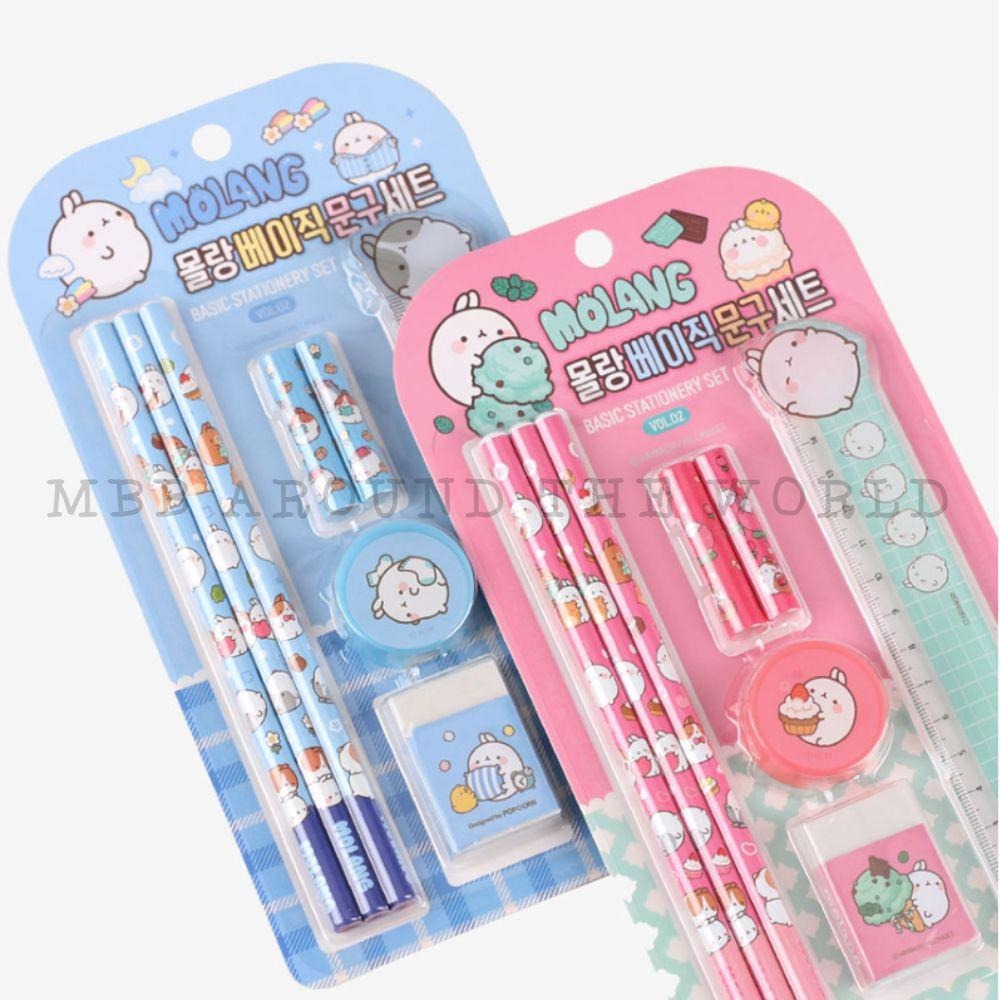 [MBB🇰🇷現貨附發票]韓國 萌浪兔 文具8件組 鉛筆 筆蓋 尺 削筆器 橡皮擦 MOLANG-細節圖3