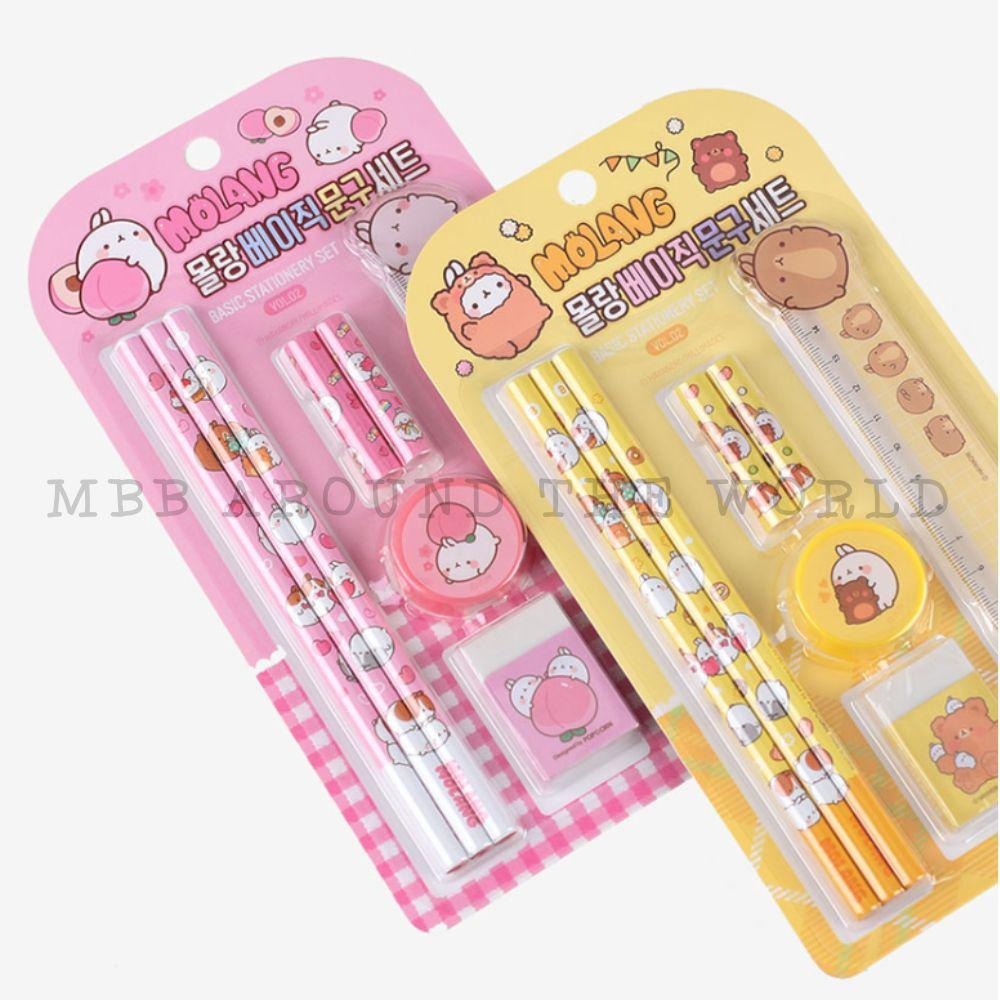 [MBB🇰🇷現貨附發票]韓國 萌浪兔 文具8件組 鉛筆 筆蓋 尺 削筆器 橡皮擦 MOLANG-細節圖4