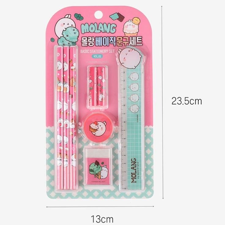 [MBB🇰🇷現貨附發票]韓國 萌浪兔 文具8件組 鉛筆 筆蓋 尺 削筆器 橡皮擦 MOLANG-細節圖6