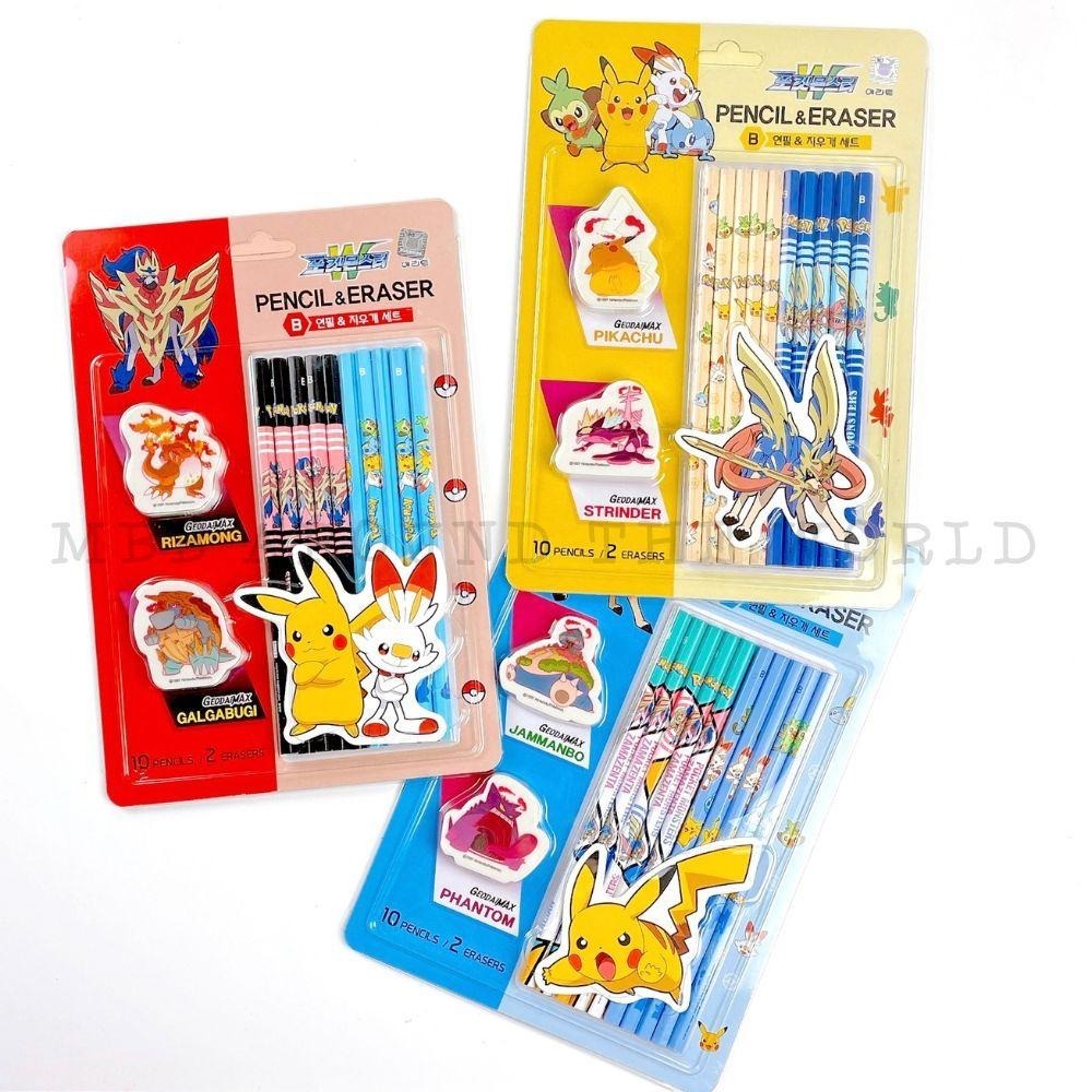 [MBB🇰🇷現貨附發票]韓國 Pokémon寶可夢 10支鉛筆+2個橡皮擦 文具組 Pokemon 六角鉛筆-細節圖2