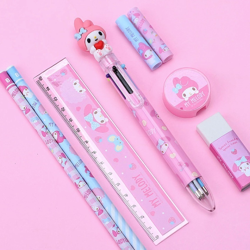 [MBB🇰🇷現貨附發票]韓國 三麗鷗 文具組合 八件組 鉛筆 橡皮擦 筆套 削筆器 尺 文具組 庫洛米 大耳狗 美樂-細節圖6