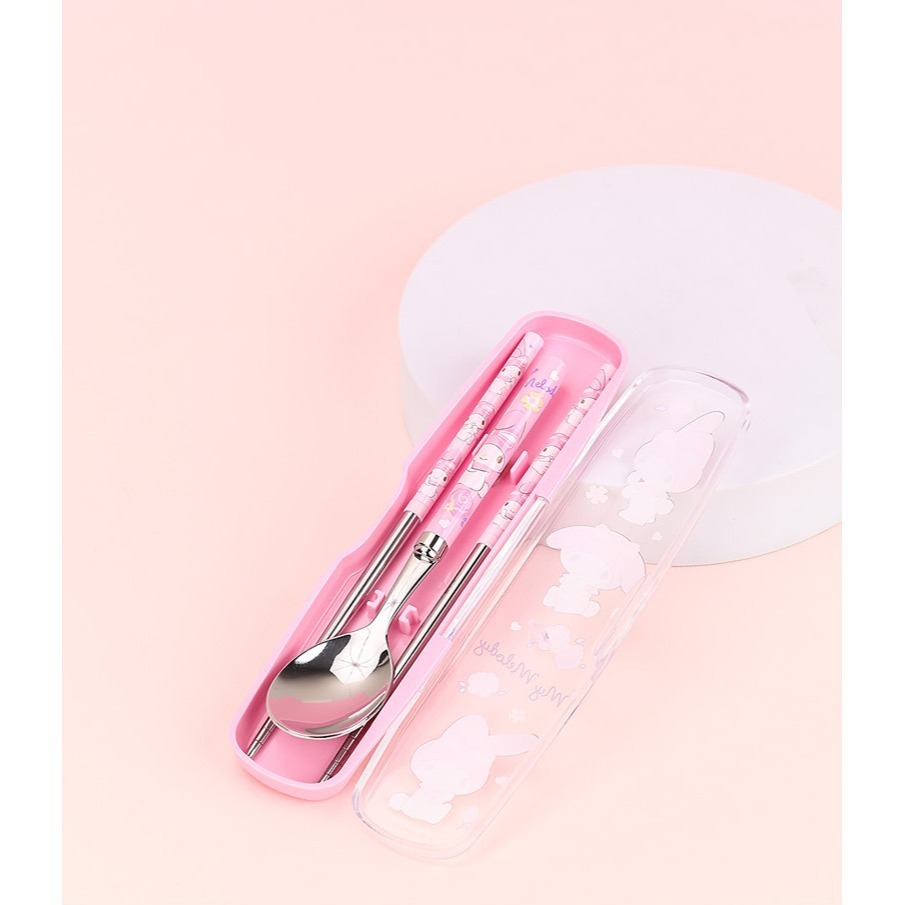 [MBB🇰🇷現貨附發票]韓國 三麗鷗 不鏽鋼餐具透明盒 三件組 筷子 湯匙 庫洛米 美樂蒂 大耳狗 帕恰狗 環保餐具-細節圖3