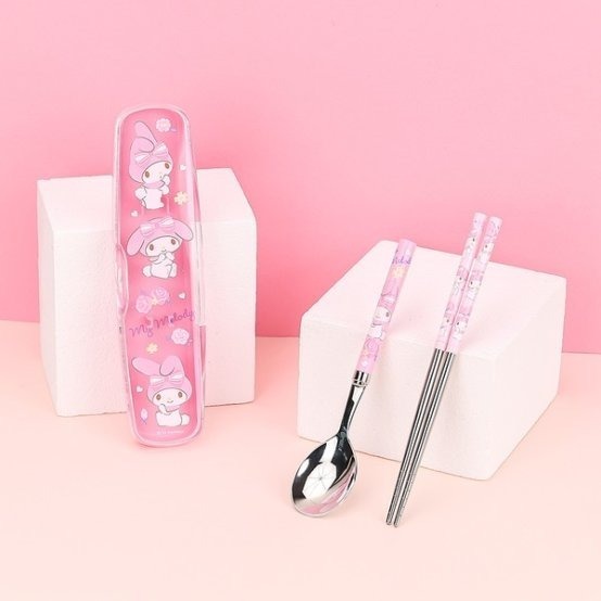 [MBB🇰🇷現貨附發票]韓國 三麗鷗 不鏽鋼餐具透明盒 三件組 筷子 湯匙 庫洛米 美樂蒂 大耳狗 帕恰狗 環保餐具-細節圖9