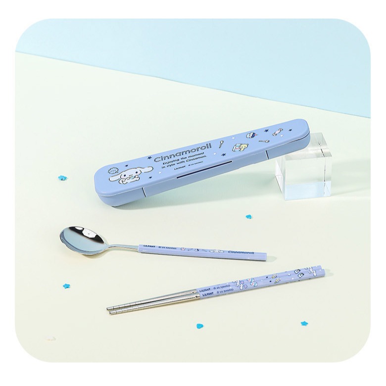 [MBB🇰🇷現貨附發票]韓國 Lilfant 卡通不銹鋼餐具三件組 [湯匙筷子收納盒] 吉伊卡哇 大耳狗 環保餐具-細節圖4