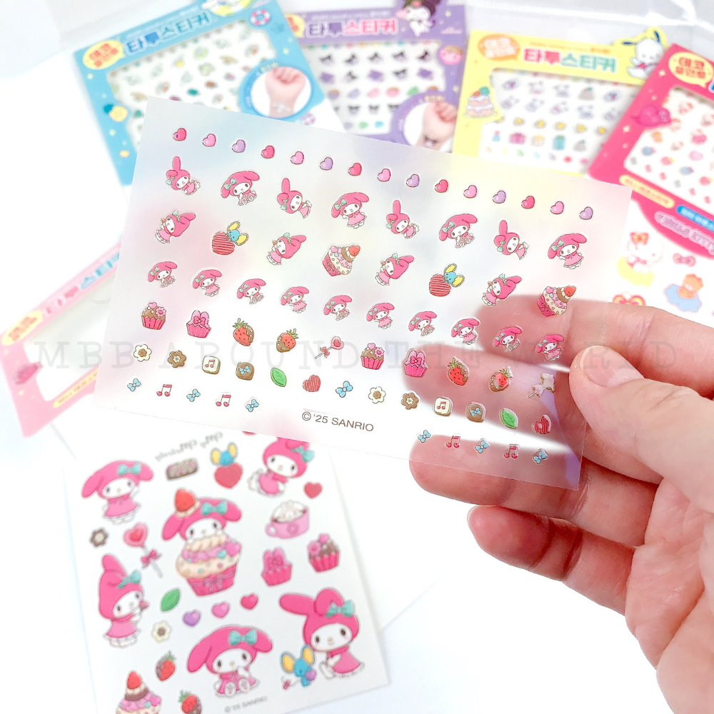 [MBB🇰🇷現貨附發票]韓國 三麗鷗指甲貼+紋身貼紙組 裝飾貼紙 庫洛米 美樂蒂 大耳狗 帕恰狗 KITTY-細節圖5