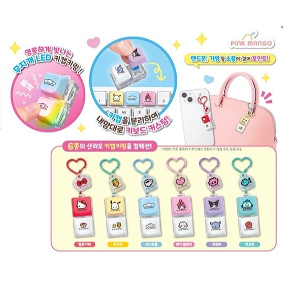 [MBB🇰🇷現貨附發票]韓國 三麗鷗 LED 按鍵吊飾盲盒 按鈕 KITTY 漢頓 酷洛米 美樂蒂 大耳狗 帕恰狗-細節圖2