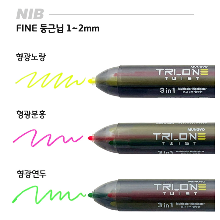 [MBB🇰🇷現貨附發票]韓國 MUNGYO TRI_ONE 旋轉快乾抗暈染三色螢光筆 重點標記-細節圖4