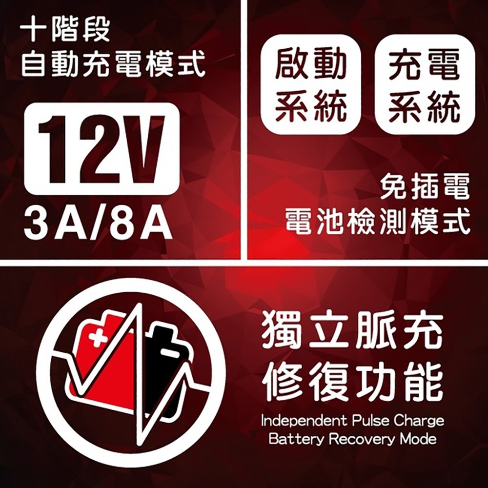【CSP】MT1200多功能脈衝式智能充電器(雙模6V 12V 大電流充電+修護電瓶功能)-細節圖2