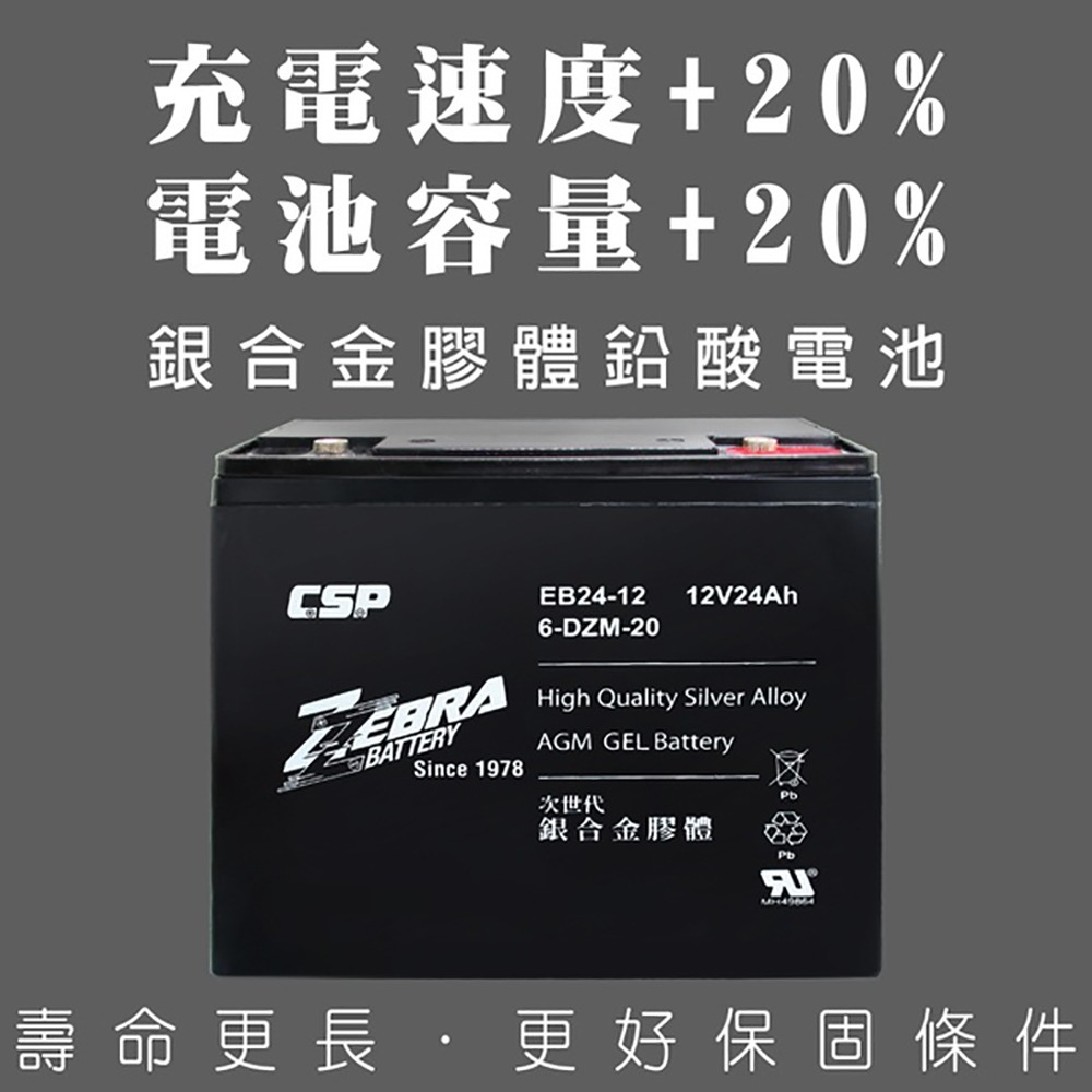 【ZEBRA斑馬】EB24-12 x4顆(箱) 銀合金膠體電池12V24Ah/等同6-DZM-20.電動車電池.REC2-細節圖4