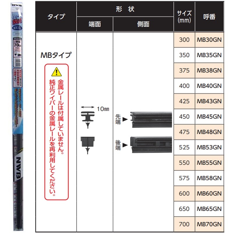 【彼得電池】日本NWB MB系列 10mm 雨刷膠條 軟骨雨刷皮 石墨覆膜 本田HONDA INFINITI 新款馬3-細節圖2