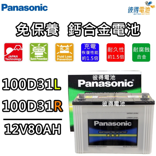 日本國際牌Panasonic 100D31L 100D31R 免保養鈣合金汽車電瓶TUCSON、SANTA FE