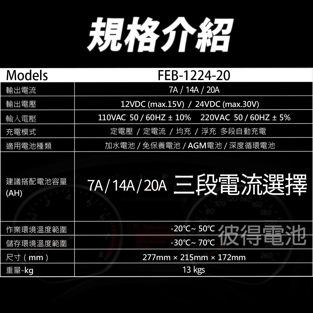 麻新電子 FEB-1224-20 12/24V可切換 全自動式充電器 汽車 電池 雙電壓 充滿自停 一年保固-細節圖9