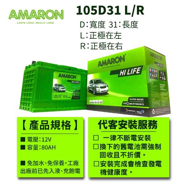 AMARON 愛馬龍 105D31R 銀合金電池 充速快 爆發力 strarex porter Leadca-細節圖2