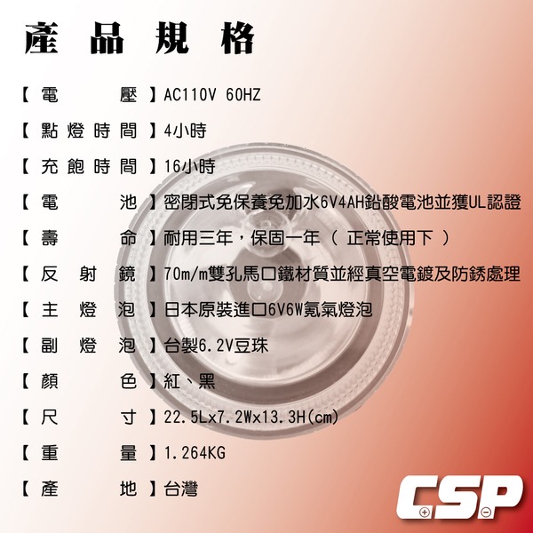 【CSP】好眼光ZC-301全自動充電式遠照燈(適合用於手提燈/工作燈/露營燈/照明燈..等)-細節圖3